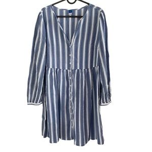 Old Navy Dress Striped V Neck Button Midi long sleeve M medium